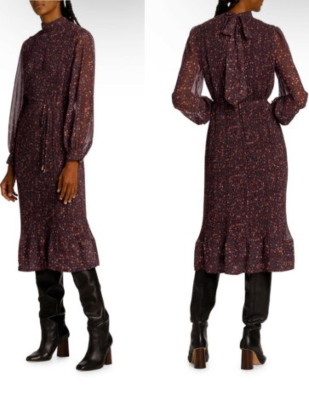 ELIE TAHARI
Garnet Vines Pleated Midi-Dress Sz L